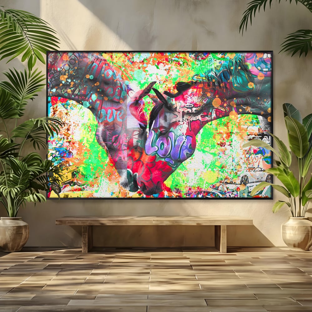 Tablou Canvas Premium LuxCanva® B1098, Cai Conectati Prin Iubire , Living, Cai, Graffiti, Iubire, Birou, Pop Art, Culori Vibrante