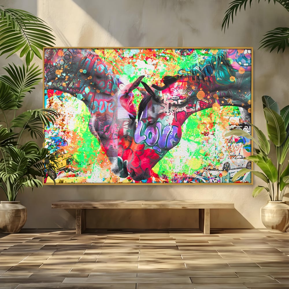 Tablou Canvas Premium LuxCanva® B1098, Cai Conectati Prin Iubire , Living, Cai, Graffiti, Iubire, Birou, Pop Art, Culori Vibrante