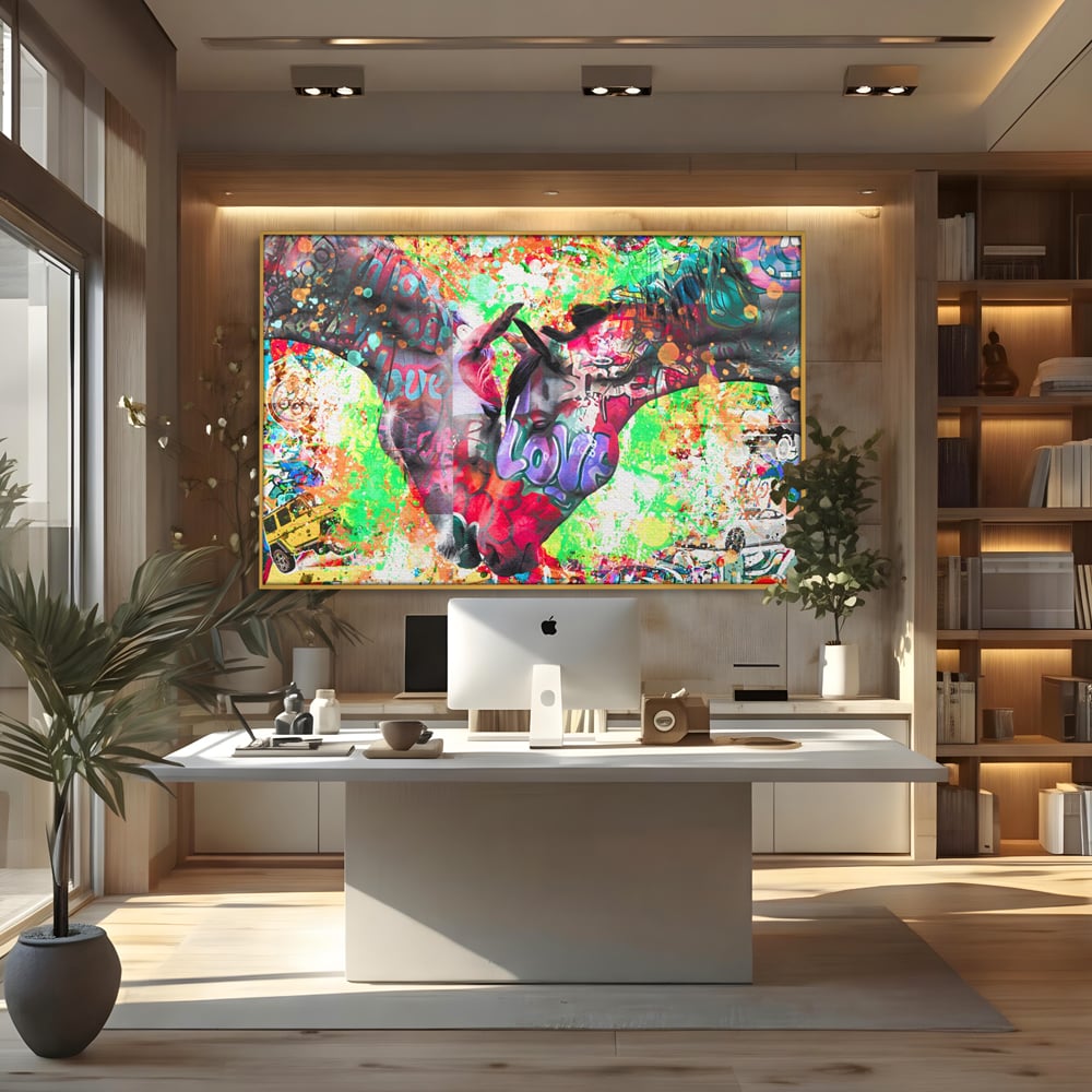 Tablou Canvas Premium LuxCanva® B1098, Cai Conectati Prin Iubire , Living, Cai, Graffiti, Iubire, Birou, Pop Art, Culori Vibrante