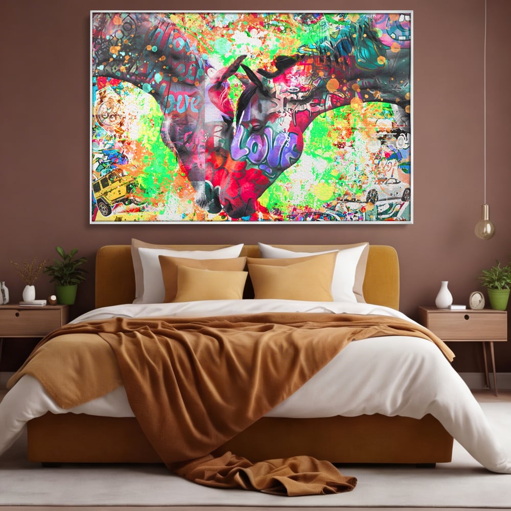 Tablou Canvas Premium LuxCanva® B1098, Cai Conectati Prin Iubire , Living, Cai, Graffiti, Iubire, Birou, Pop Art, Culori Vibrante