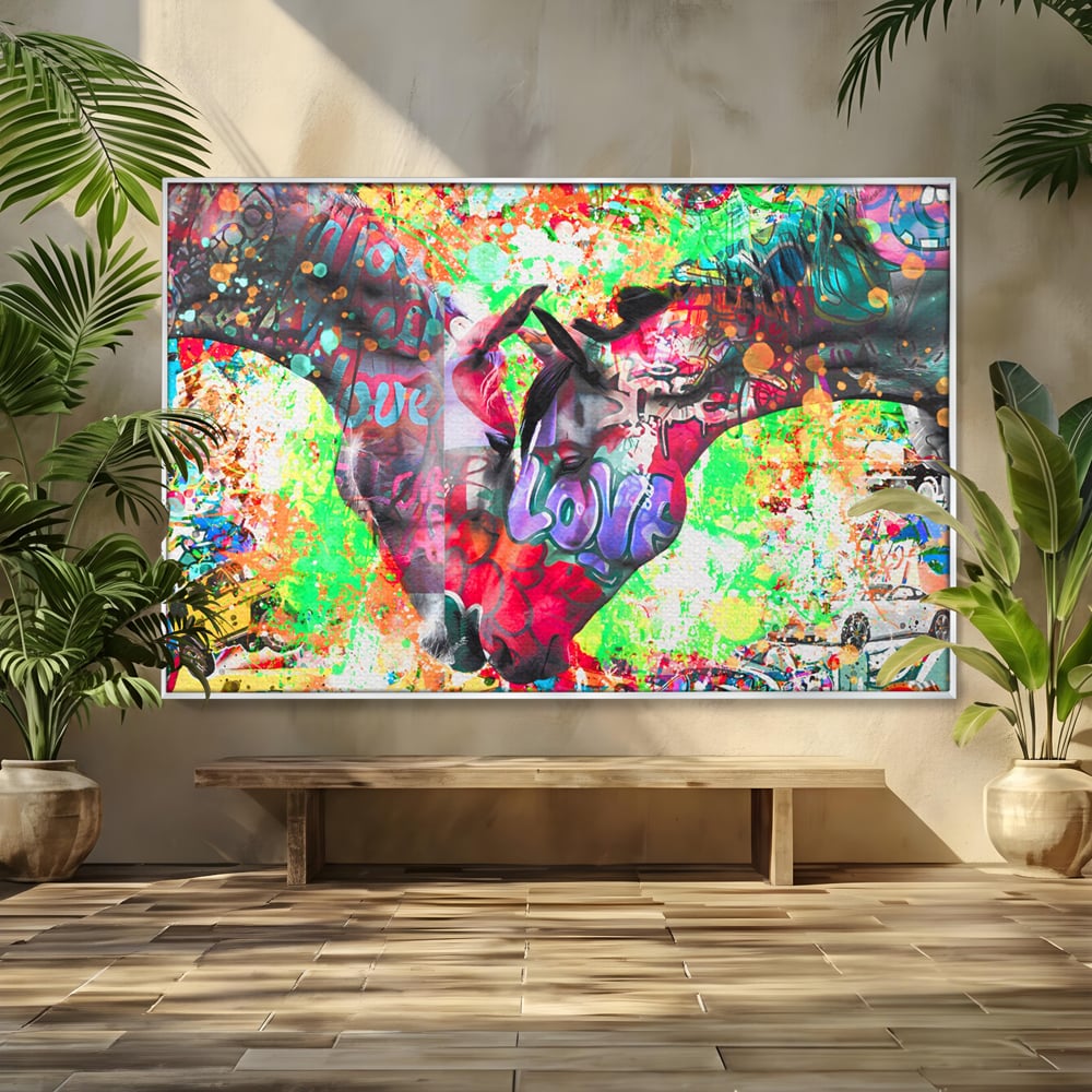 Tablou Canvas Premium LuxCanva® B1098, Cai Conectati Prin Iubire , Living, Cai, Graffiti, Iubire, Birou, Pop Art, Culori Vibrante