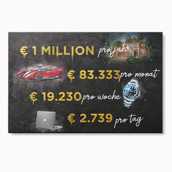 Leinwand Leinwandbilder Premium LuxCanva® B1100, Millionaire Life , Büro, Wohnen, Leben, Reichtum, Dollars, Rolex, Millionär, Luxusauto, Rot, Lebendige Farben