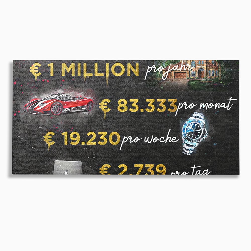Leinwand Leinwandbilder Premium LuxCanva® B1100, Millionaire Life , Büro, Wohnen, Leben, Reichtum, Dollars, Rolex, Millionär, Luxusauto, Rot, Lebendige Farben