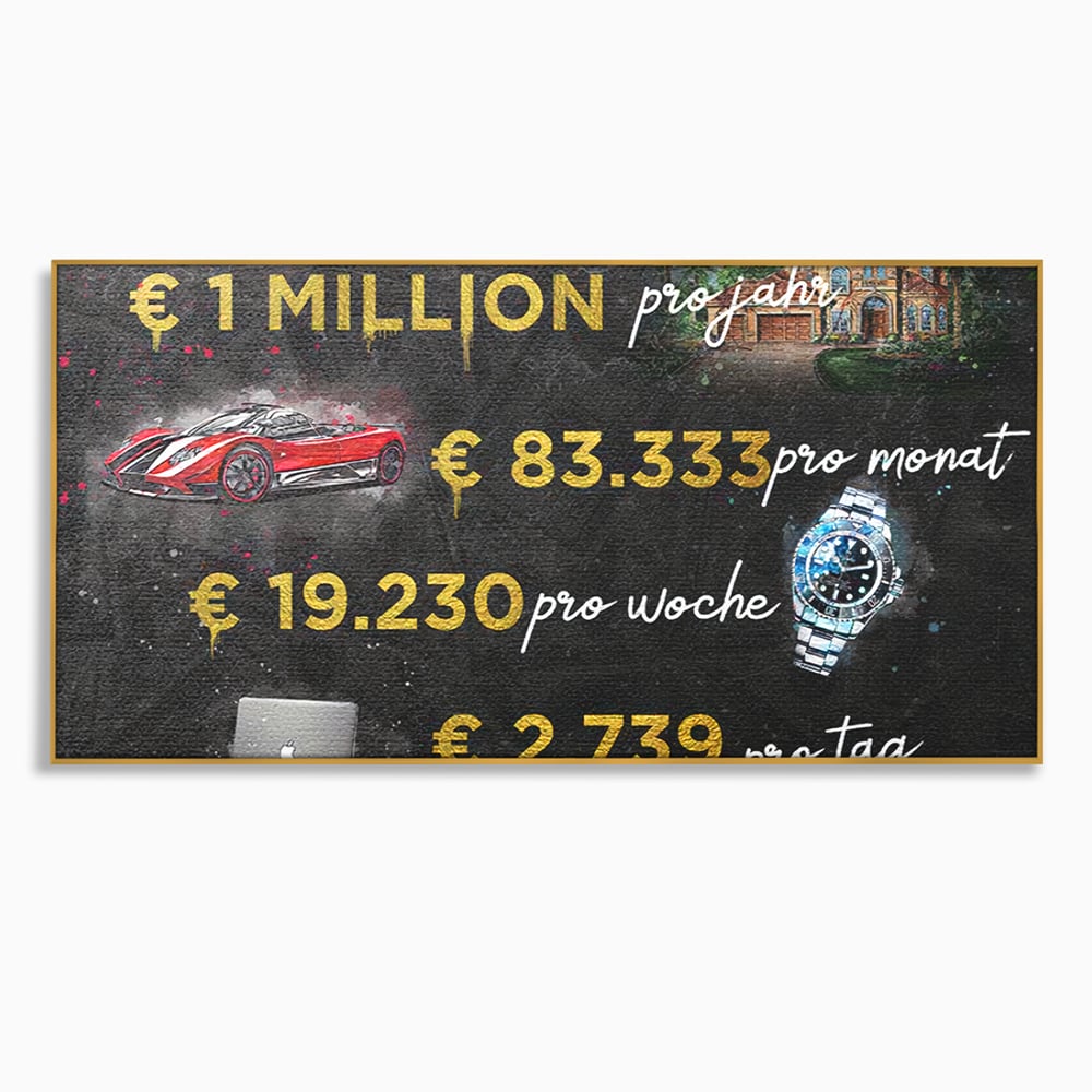 Leinwand Leinwandbilder Premium LuxCanva® B1100, Millionaire Life , Büro, Wohnen, Leben, Reichtum, Dollars, Rolex, Millionär, Luxusauto, Rot, Lebendige Farben