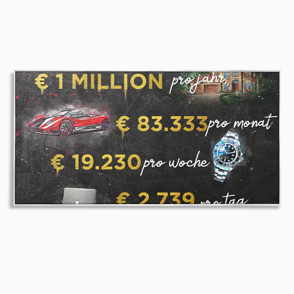 Leinwand Leinwandbilder Premium LuxCanva® B1100, Millionaire Life , Büro, Wohnen, Leben, Reichtum, Dollars, Rolex, Millionär, Luxusauto, Rot, Lebendige Farben