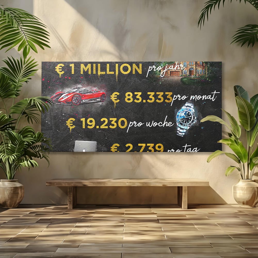 Leinwand Leinwandbilder Premium LuxCanva® B1100, Millionaire Life , Büro, Wohnen, Leben, Reichtum, Dollars, Rolex, Millionär, Luxusauto, Rot, Lebendige Farben