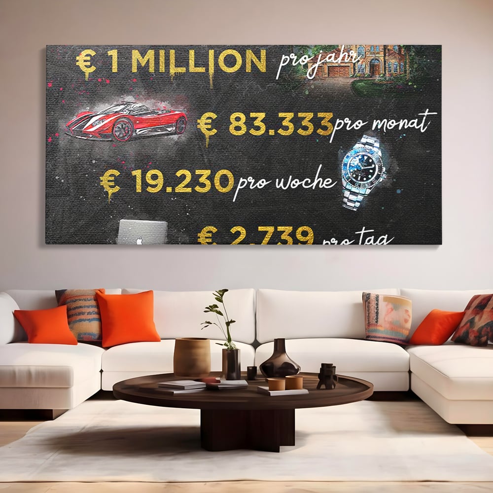 Leinwand Leinwandbilder Premium LuxCanva® B1100, Millionaire Life , Büro, Wohnen, Leben, Reichtum, Dollars, Rolex, Millionär, Luxusauto, Rot, Lebendige Farben