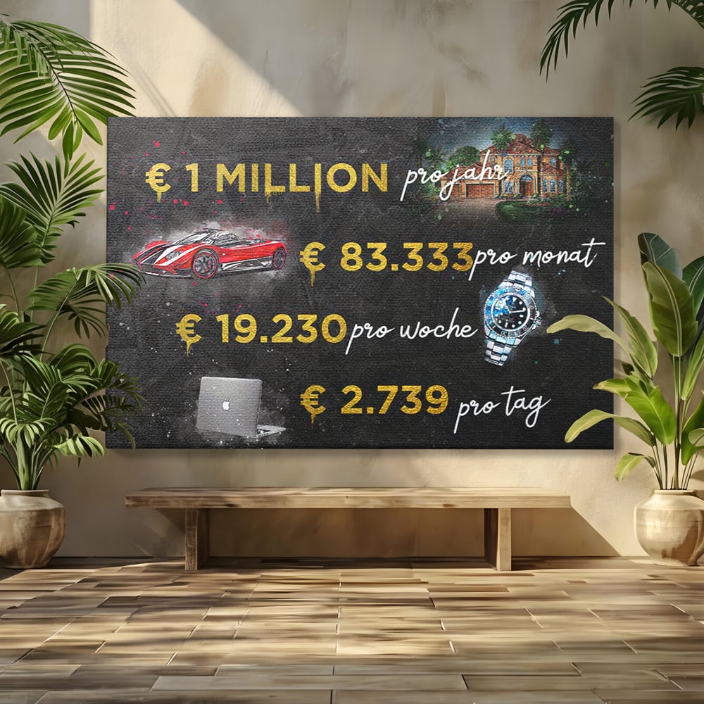 Leinwand Leinwandbilder Premium LuxCanva® B1100, Millionaire Life , Büro, Wohnen, Leben, Reichtum, Dollars, Rolex, Millionär, Luxusauto, Rot, Lebendige Farben