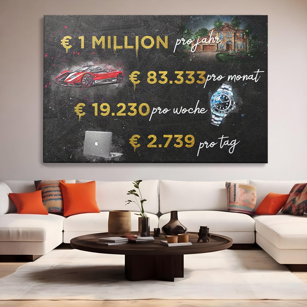 Leinwand Leinwandbilder Premium LuxCanva® B1100, Millionaire Life , Büro, Wohnen, Leben, Reichtum, Dollars, Rolex, Millionär, Luxusauto, Rot, Lebendige Farben