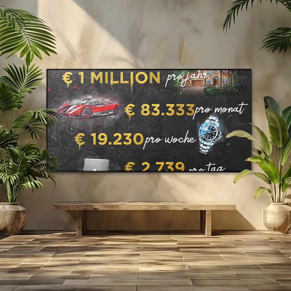 Leinwand Leinwandbilder Premium LuxCanva® B1100, Millionaire Life , Büro, Wohnen, Leben, Reichtum, Dollars, Rolex, Millionär, Luxusauto, Rot, Lebendige Farben