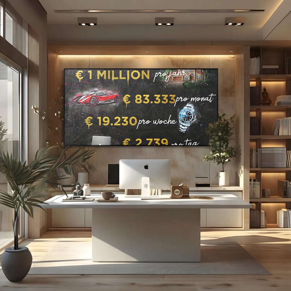 Leinwand Leinwandbilder Premium LuxCanva® B1100, Millionaire Life , Büro, Wohnen, Leben, Reichtum, Dollars, Rolex, Millionär, Luxusauto, Rot, Lebendige Farben
