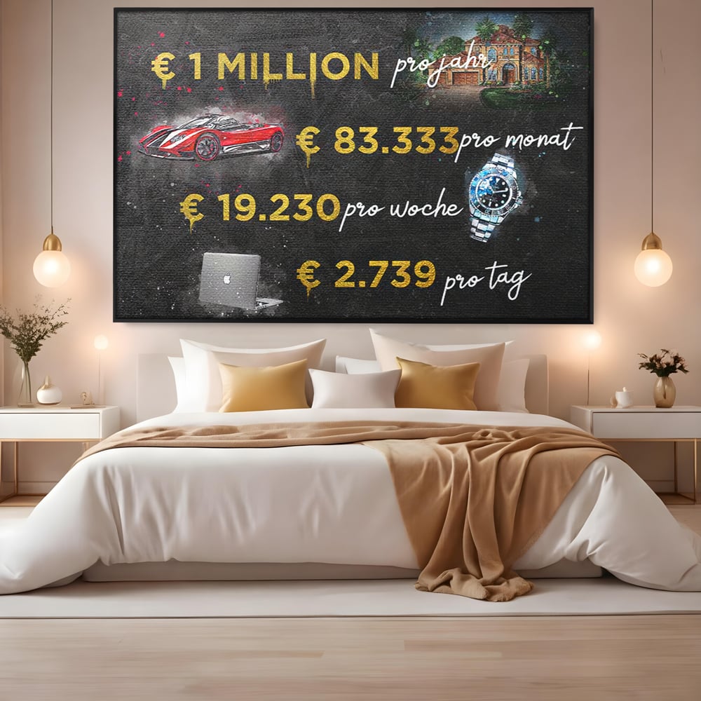 Leinwand Leinwandbilder Premium LuxCanva® B1100, Millionaire Life , Büro, Wohnen, Leben, Reichtum, Dollars, Rolex, Millionär, Luxusauto, Rot, Lebendige Farben