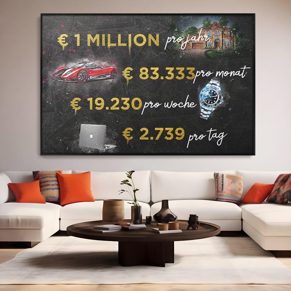 Leinwand Leinwandbilder Premium LuxCanva® B1100, Millionaire Life , Büro, Wohnen, Leben, Reichtum, Dollars, Rolex, Millionär, Luxusauto, Rot, Lebendige Farben