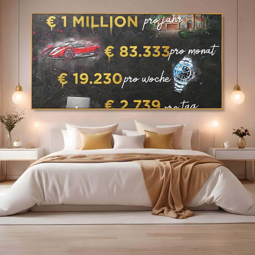 Leinwand Leinwandbilder Premium LuxCanva® B1100, Millionaire Life , Büro, Wohnen, Leben, Reichtum, Dollars, Rolex, Millionär, Luxusauto, Rot, Lebendige Farben