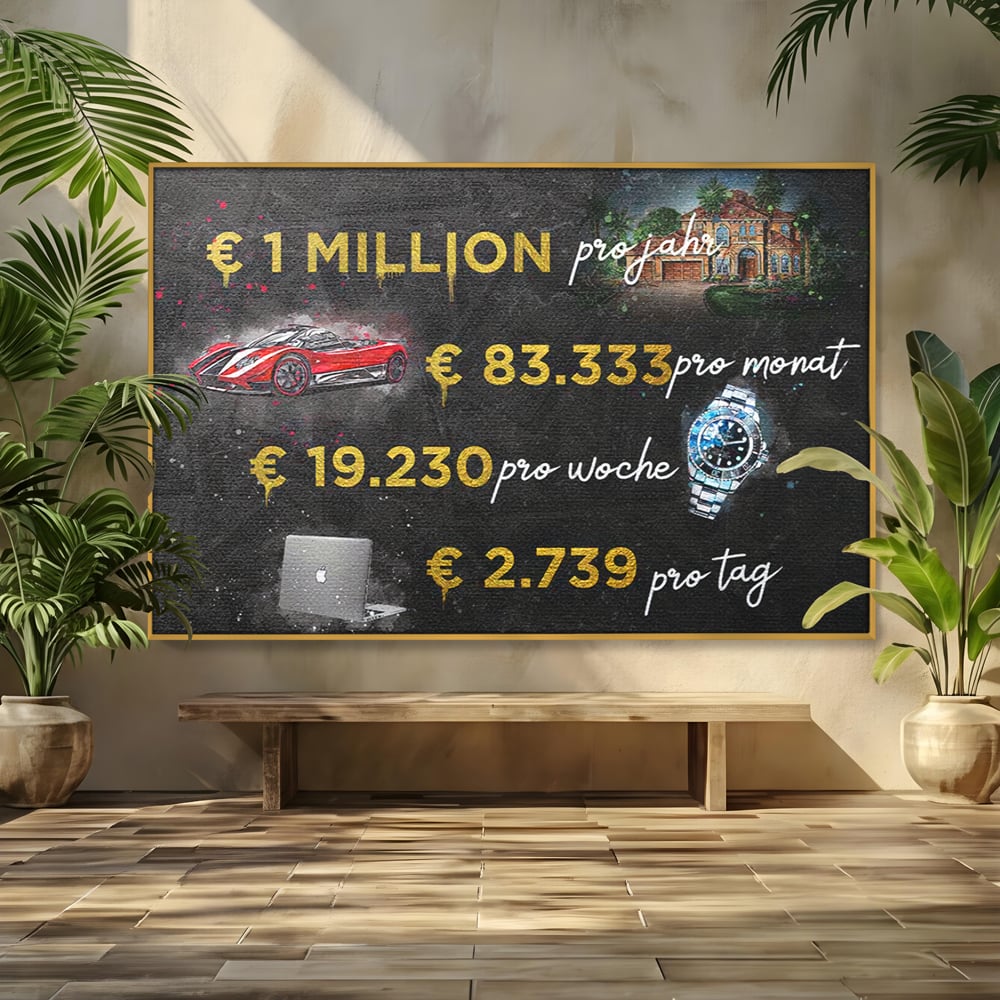 Leinwand Leinwandbilder Premium LuxCanva® B1100, Millionaire Life , Büro, Wohnen, Leben, Reichtum, Dollars, Rolex, Millionär, Luxusauto, Rot, Lebendige Farben