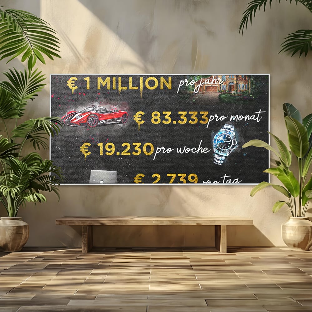 Leinwand Leinwandbilder Premium LuxCanva® B1100, Millionaire Life , Büro, Wohnen, Leben, Reichtum, Dollars, Rolex, Millionär, Luxusauto, Rot, Lebendige Farben