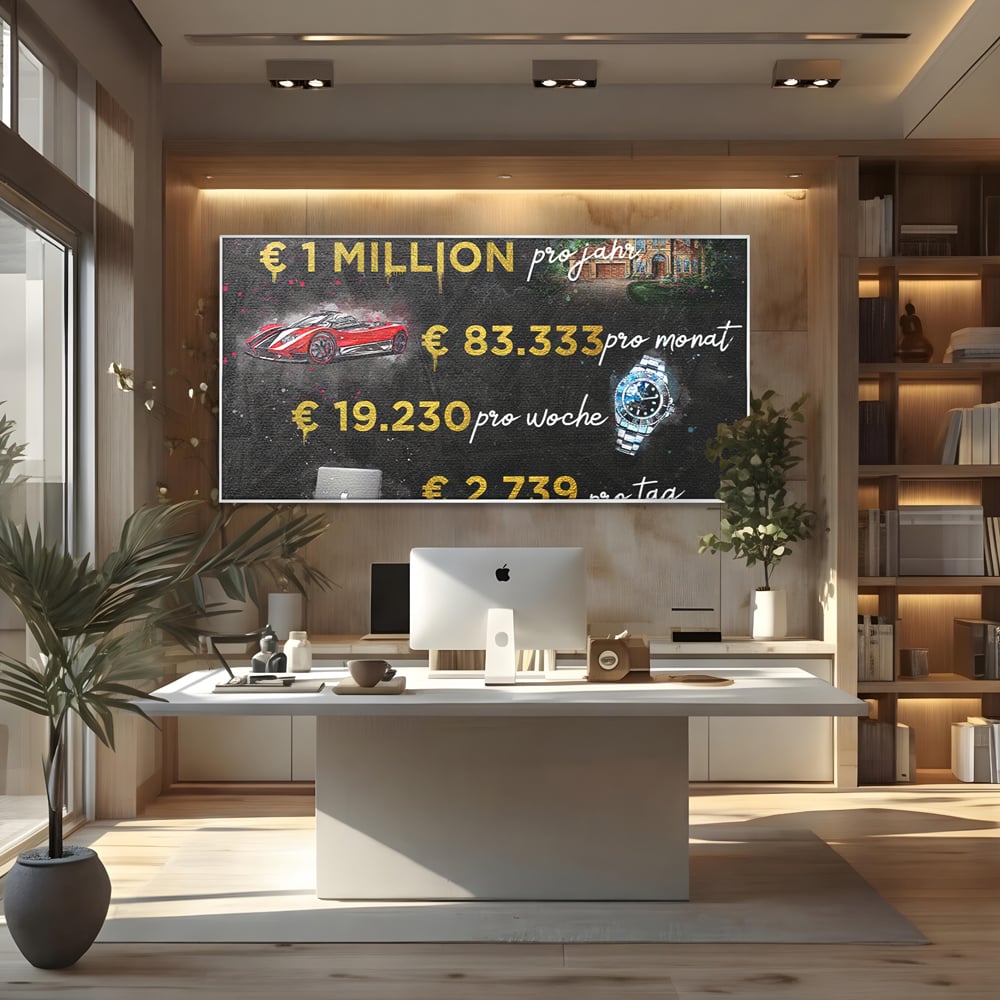 Leinwand Leinwandbilder Premium LuxCanva® B1100, Millionaire Life , Büro, Wohnen, Leben, Reichtum, Dollars, Rolex, Millionär, Luxusauto, Rot, Lebendige Farben