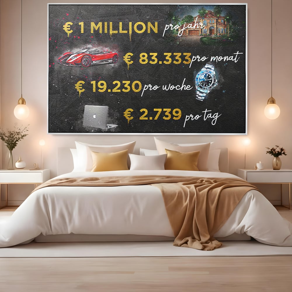 Leinwand Leinwandbilder Premium LuxCanva® B1100, Millionaire Life , Büro, Wohnen, Leben, Reichtum, Dollars, Rolex, Millionär, Luxusauto, Rot, Lebendige Farben