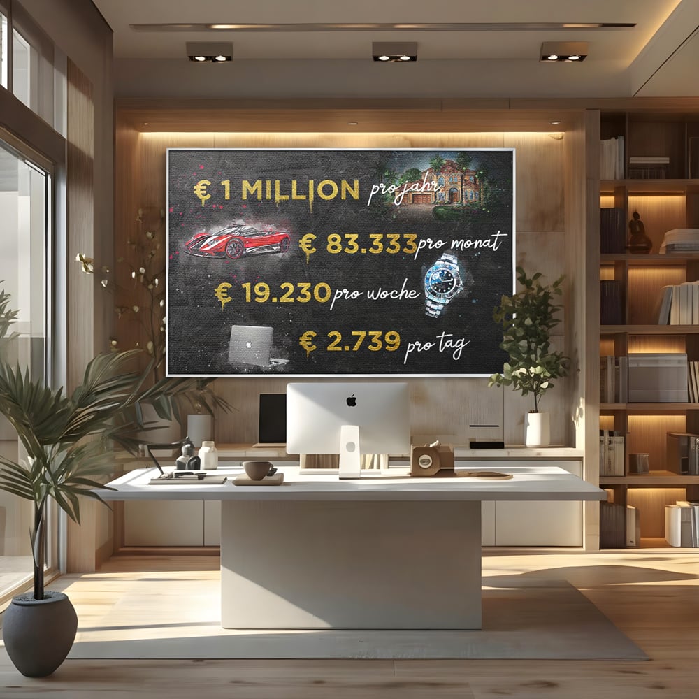 Leinwand Leinwandbilder Premium LuxCanva® B1100, Millionaire Life , Büro, Wohnen, Leben, Reichtum, Dollars, Rolex, Millionär, Luxusauto, Rot, Lebendige Farben