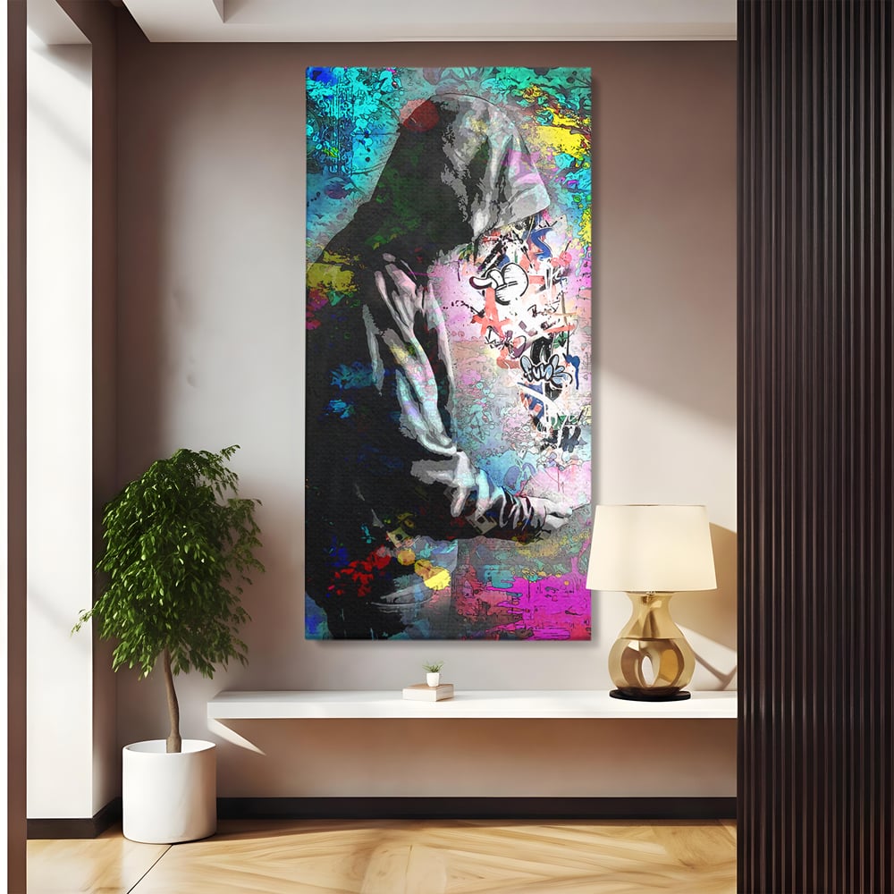 Tablou Canvas Premium LuxCanva® B1101, Grafitti Boy , Dormitor, Tanar, Baiat, Telefon, Mesaje, Living, Culori Vibrante