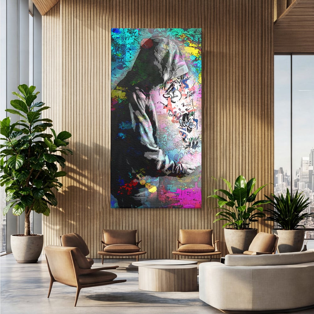Tablou Canvas Premium LuxCanva® B1101, Grafitti Boy , Dormitor, Tanar, Baiat, Telefon, Mesaje, Living, Culori Vibrante