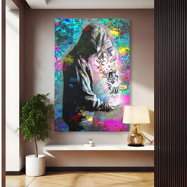 Tablou Canvas Premium LuxCanva® B1101, Grafitti Boy , Dormitor, Tanar, Baiat, Telefon, Mesaje, Living, Culori Vibrante