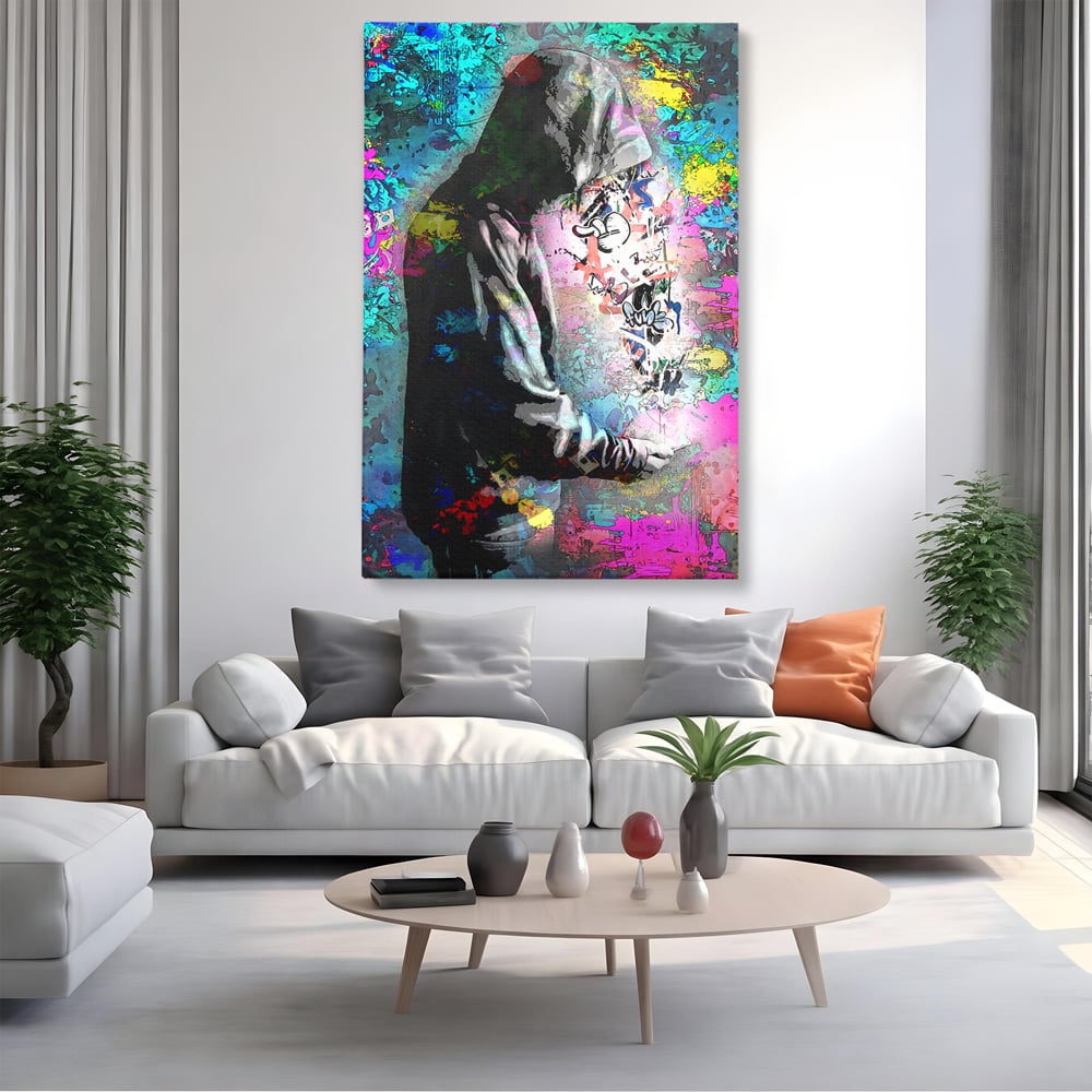 Tablou Canvas Premium LuxCanva® B1101, Grafitti Boy , Dormitor, Tanar, Baiat, Telefon, Mesaje, Living, Culori Vibrante