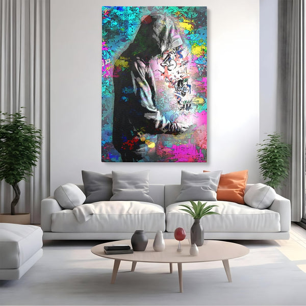 Tablou Canvas Premium LuxCanva® B1101, Grafitti Boy , Dormitor, Tanar, Baiat, Telefon, Mesaje, Living, Culori Vibrante