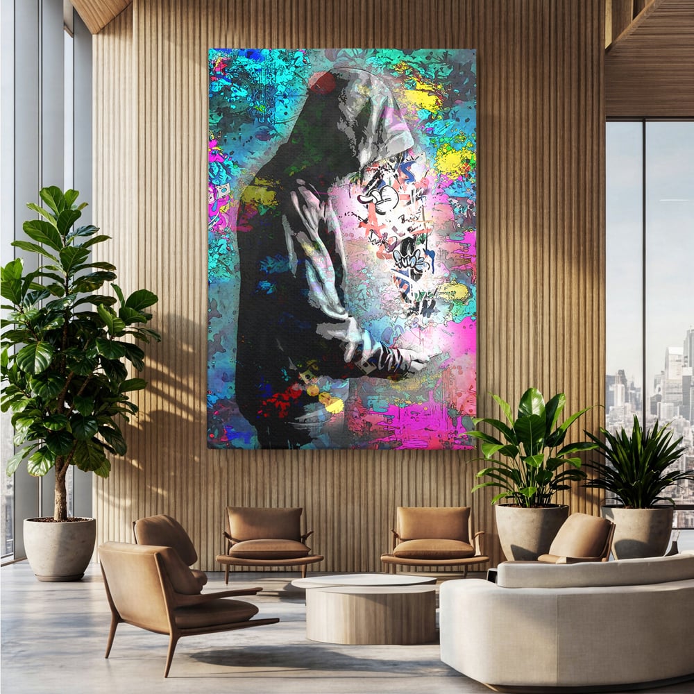 Tablou Canvas Premium LuxCanva® B1101, Grafitti Boy , Dormitor, Tanar, Baiat, Telefon, Mesaje, Living, Culori Vibrante
