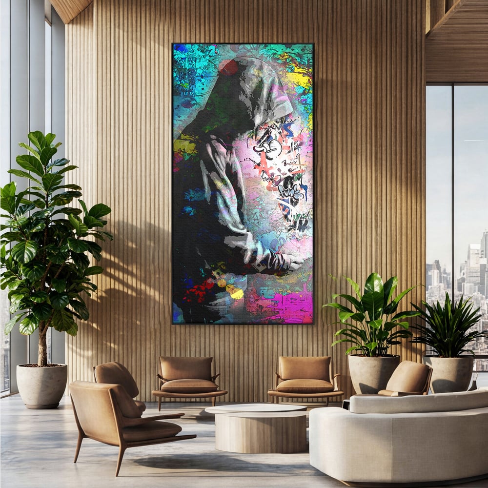 Tablou Canvas Premium LuxCanva® B1101, Grafitti Boy , Dormitor, Tanar, Baiat, Telefon, Mesaje, Living, Culori Vibrante