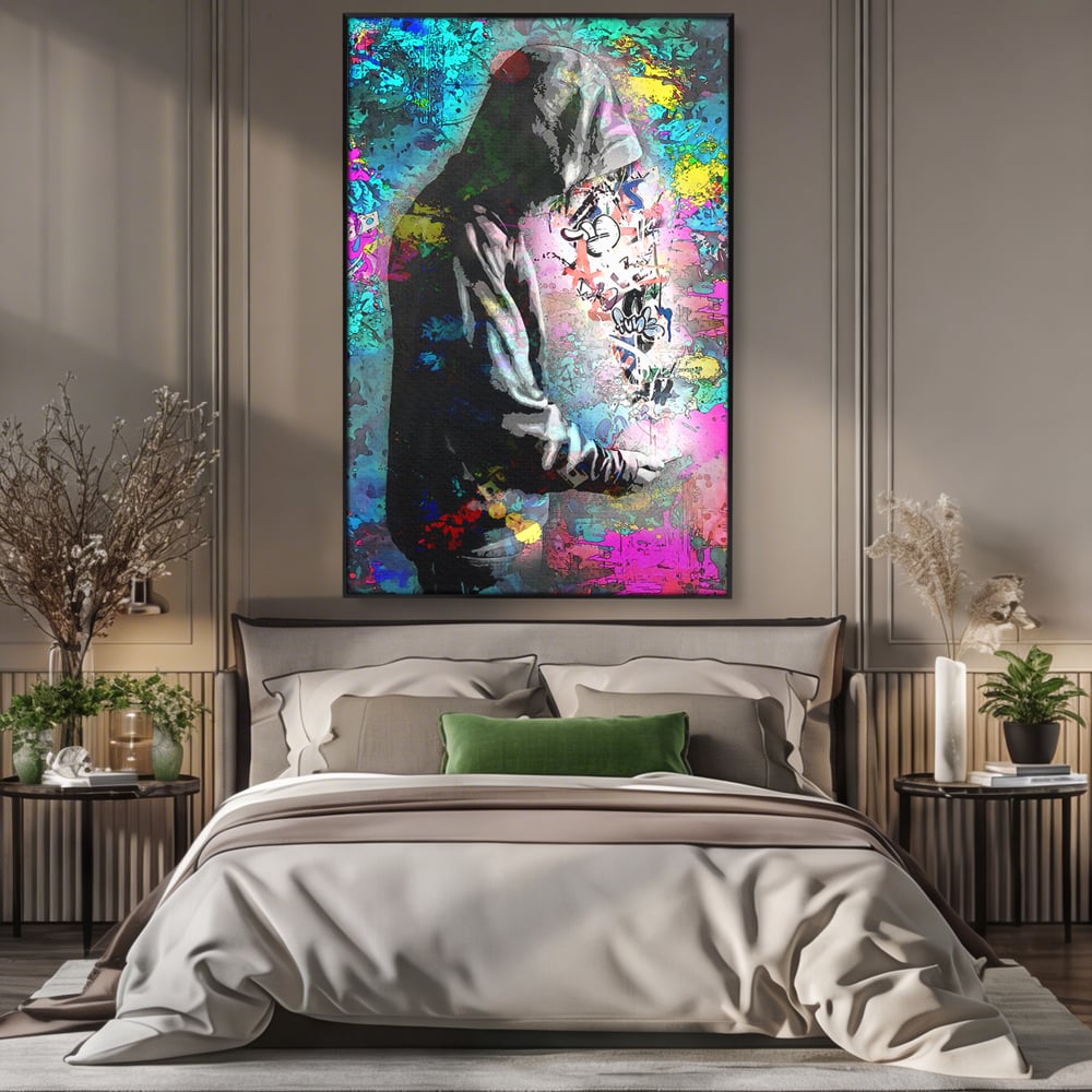 Tablou Canvas Premium LuxCanva® B1101, Grafitti Boy , Dormitor, Tanar, Baiat, Telefon, Mesaje, Living, Culori Vibrante