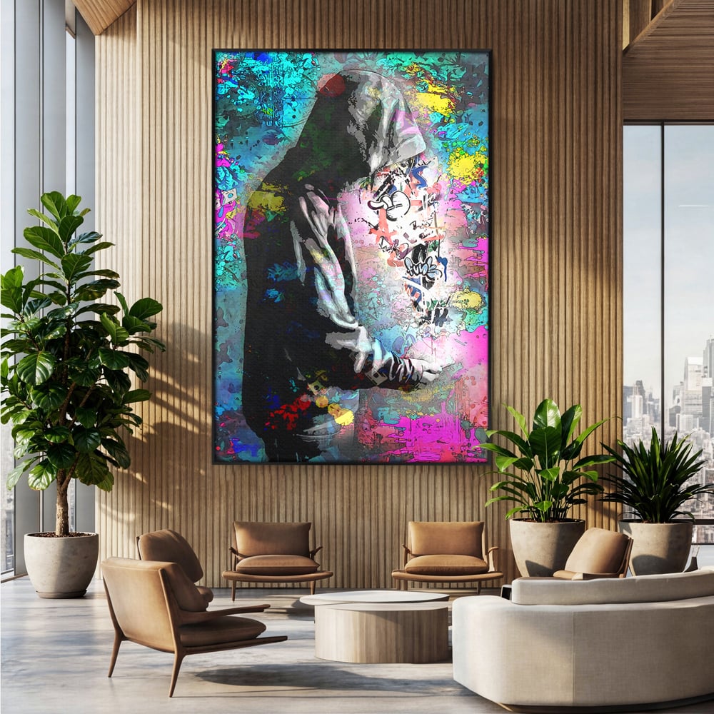 Tablou Canvas Premium LuxCanva® B1101, Grafitti Boy , Dormitor, Tanar, Baiat, Telefon, Mesaje, Living, Culori Vibrante