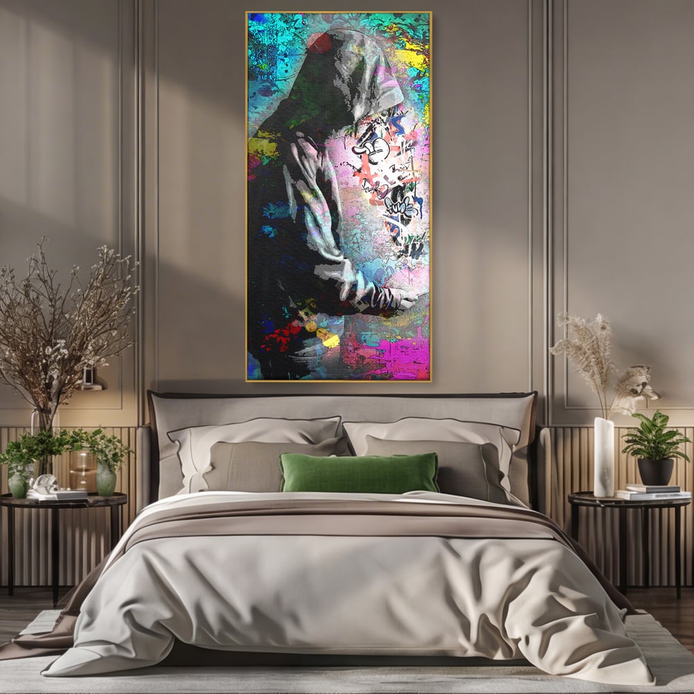 Tablou Canvas Premium LuxCanva® B1101, Grafitti Boy , Dormitor, Tanar, Baiat, Telefon, Mesaje, Living, Culori Vibrante