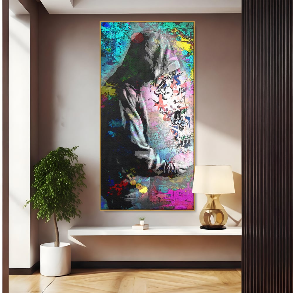 Tablou Canvas Premium LuxCanva® B1101, Grafitti Boy , Dormitor, Tanar, Baiat, Telefon, Mesaje, Living, Culori Vibrante