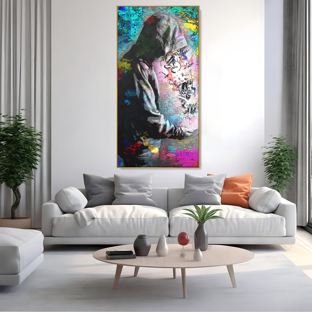Tablou Canvas Premium LuxCanva® B1101, Grafitti Boy , Dormitor, Tanar, Baiat, Telefon, Mesaje, Living, Culori Vibrante