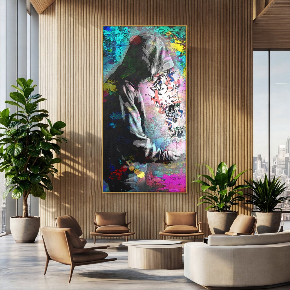Tablou Canvas Premium LuxCanva® B1101, Grafitti Boy , Dormitor, Tanar, Baiat, Telefon, Mesaje, Living, Culori Vibrante