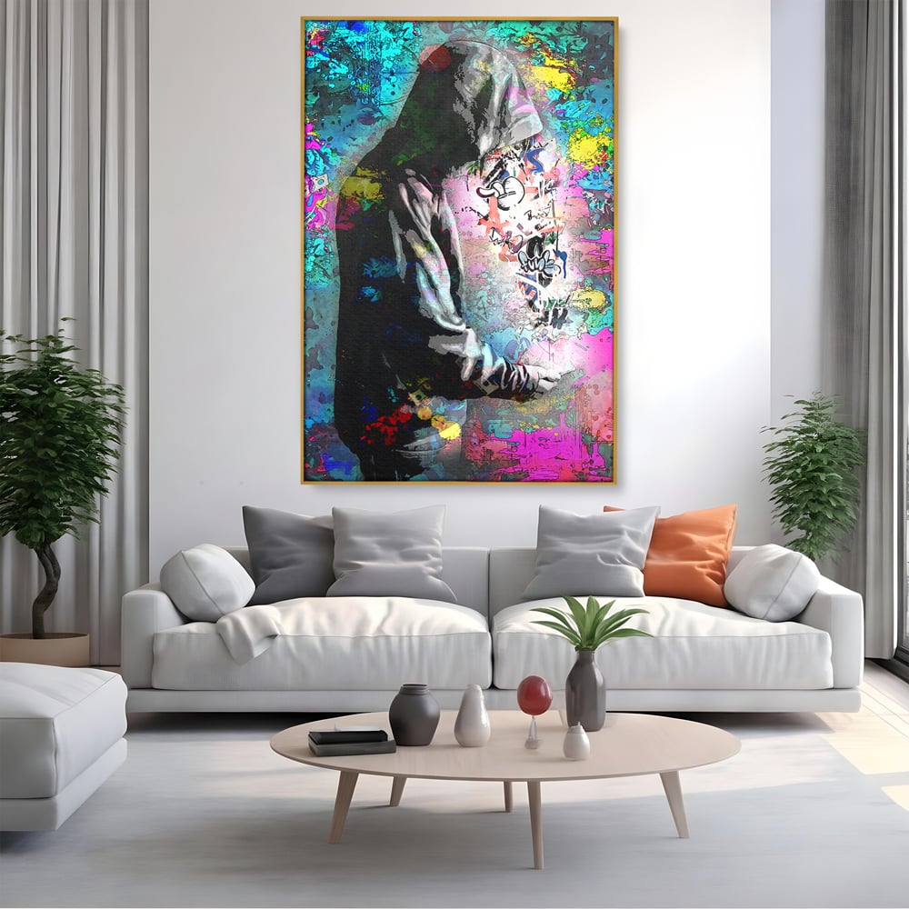 Tablou Canvas Premium LuxCanva® B1101, Grafitti Boy , Dormitor, Tanar, Baiat, Telefon, Mesaje, Living, Culori Vibrante