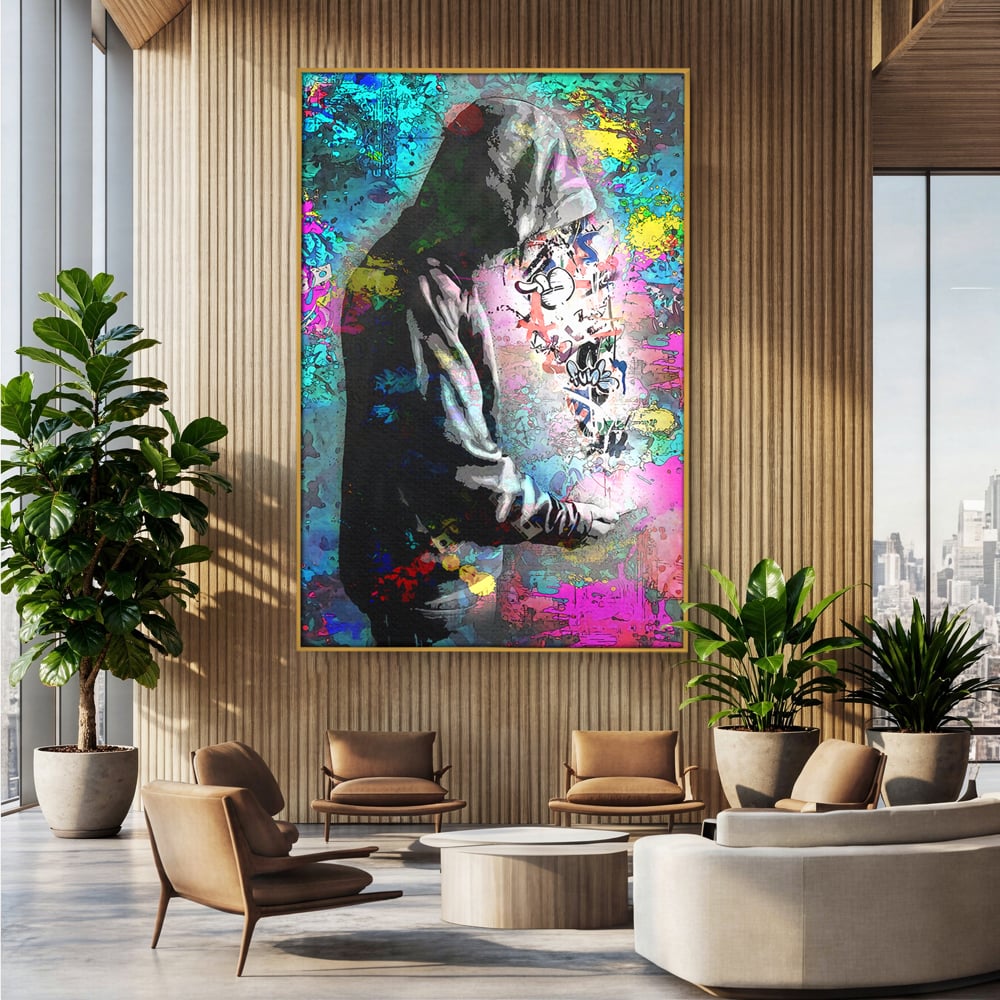 Tablou Canvas Premium LuxCanva® B1101, Grafitti Boy , Dormitor, Tanar, Baiat, Telefon, Mesaje, Living, Culori Vibrante
