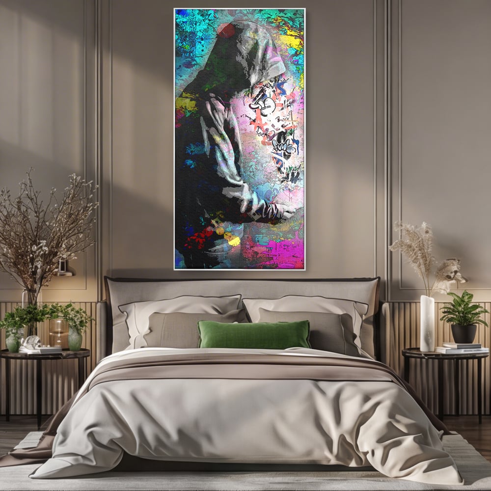 Tablou Canvas Premium LuxCanva® B1101, Grafitti Boy , Dormitor, Tanar, Baiat, Telefon, Mesaje, Living, Culori Vibrante