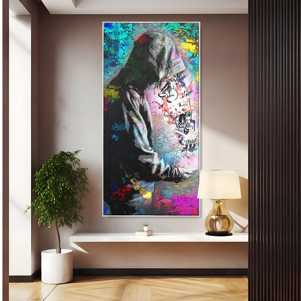 Tablou Canvas Premium LuxCanva® B1101, Grafitti Boy , Dormitor, Tanar, Baiat, Telefon, Mesaje, Living, Culori Vibrante
