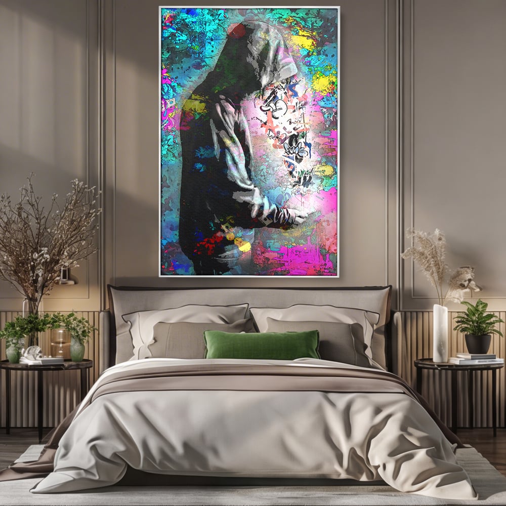 Tablou Canvas Premium LuxCanva® B1101, Grafitti Boy , Dormitor, Tanar, Baiat, Telefon, Mesaje, Living, Culori Vibrante