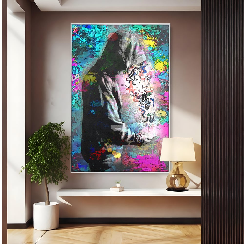 Tablou Canvas Premium LuxCanva® B1101, Grafitti Boy , Dormitor, Tanar, Baiat, Telefon, Mesaje, Living, Culori Vibrante
