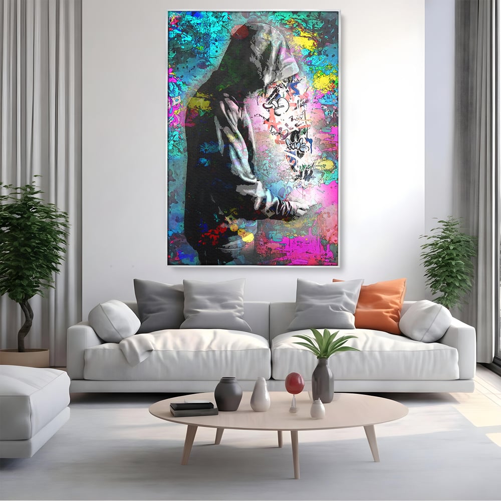 Tablou Canvas Premium LuxCanva® B1101, Grafitti Boy , Dormitor, Tanar, Baiat, Telefon, Mesaje, Living, Culori Vibrante