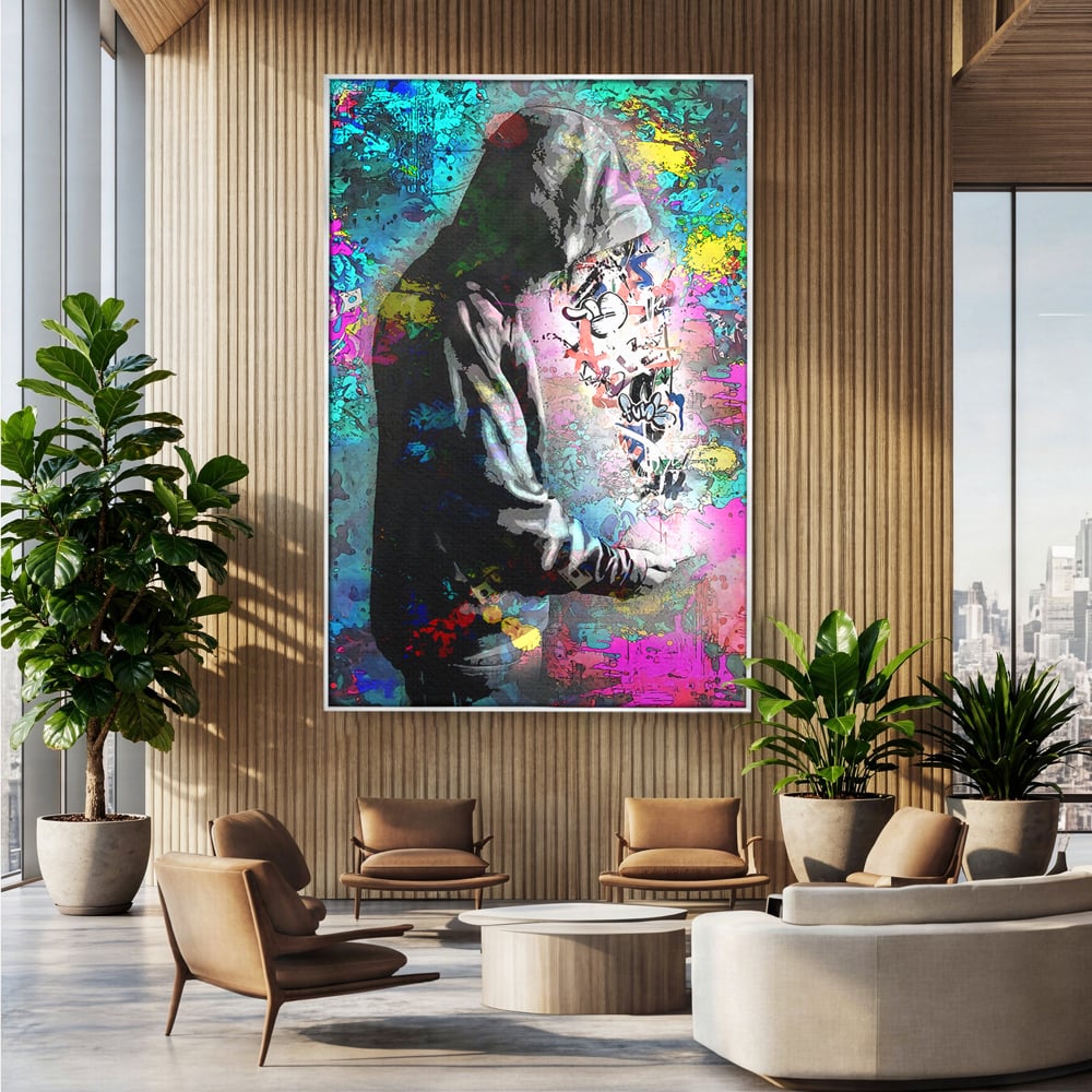 Tablou Canvas Premium LuxCanva® B1101, Grafitti Boy , Dormitor, Tanar, Baiat, Telefon, Mesaje, Living, Culori Vibrante