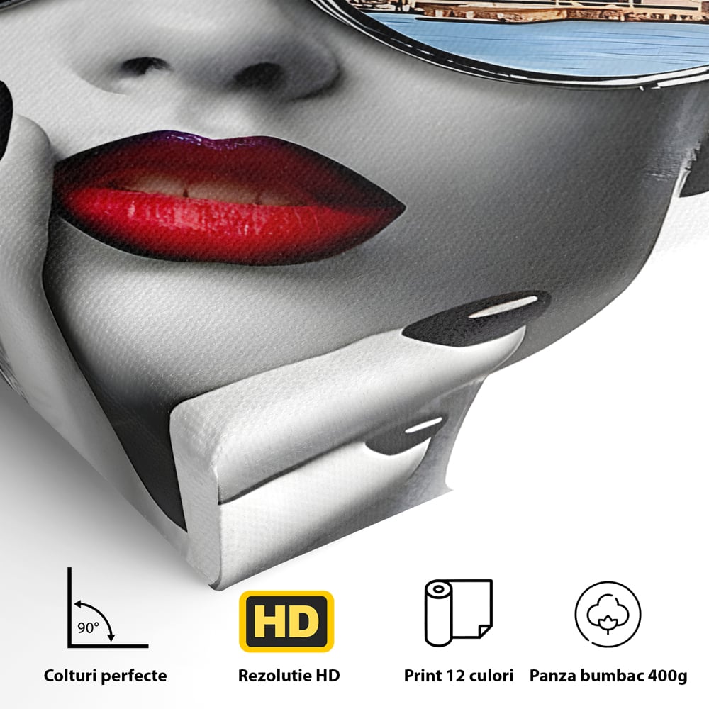 Tablou Canvas Premium LuxCanva® B1103, Privind Spre New York , Birou, America, Statuia Libertatii, Dormitor, Vacanta, Ochelari, Zgarie Nori, Culori Vibrante