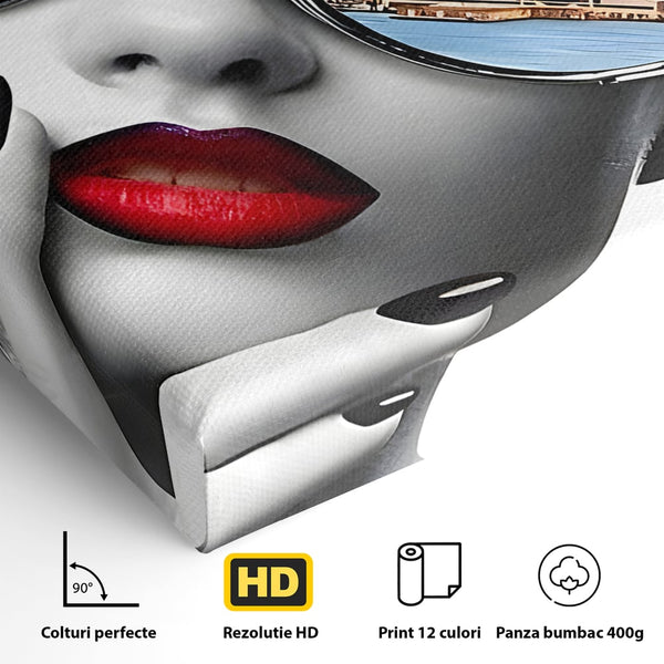Tablou Canvas Premium LuxCanva® B1103, Privind Spre New York , Birou, America, Statuia Libertatii, Dormitor, Vacanta, Ochelari, Zgarie Nori, Culori Vibrante