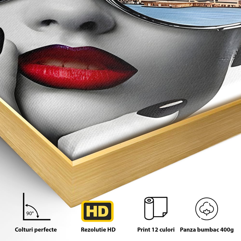 Tablou Canvas Premium LuxCanva® B1103, Privind Spre New York , Birou, America, Statuia Libertatii, Dormitor, Vacanta, Ochelari, Zgarie Nori, Culori Vibrante