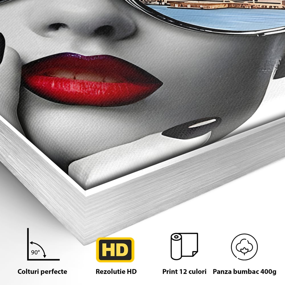 Tablou Canvas Premium LuxCanva® B1103, Privind Spre New York , Birou, America, Statuia Libertatii, Dormitor, Vacanta, Ochelari, Zgarie Nori, Culori Vibrante