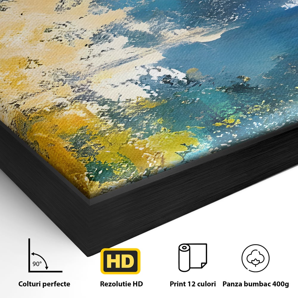 Tablou Canvas Premium LuxCanva® B1104, Mare Abstracta , Living, Liniste, Foite Aurii, Albastru, Decor, Mare, Apa, Culori Vibrante