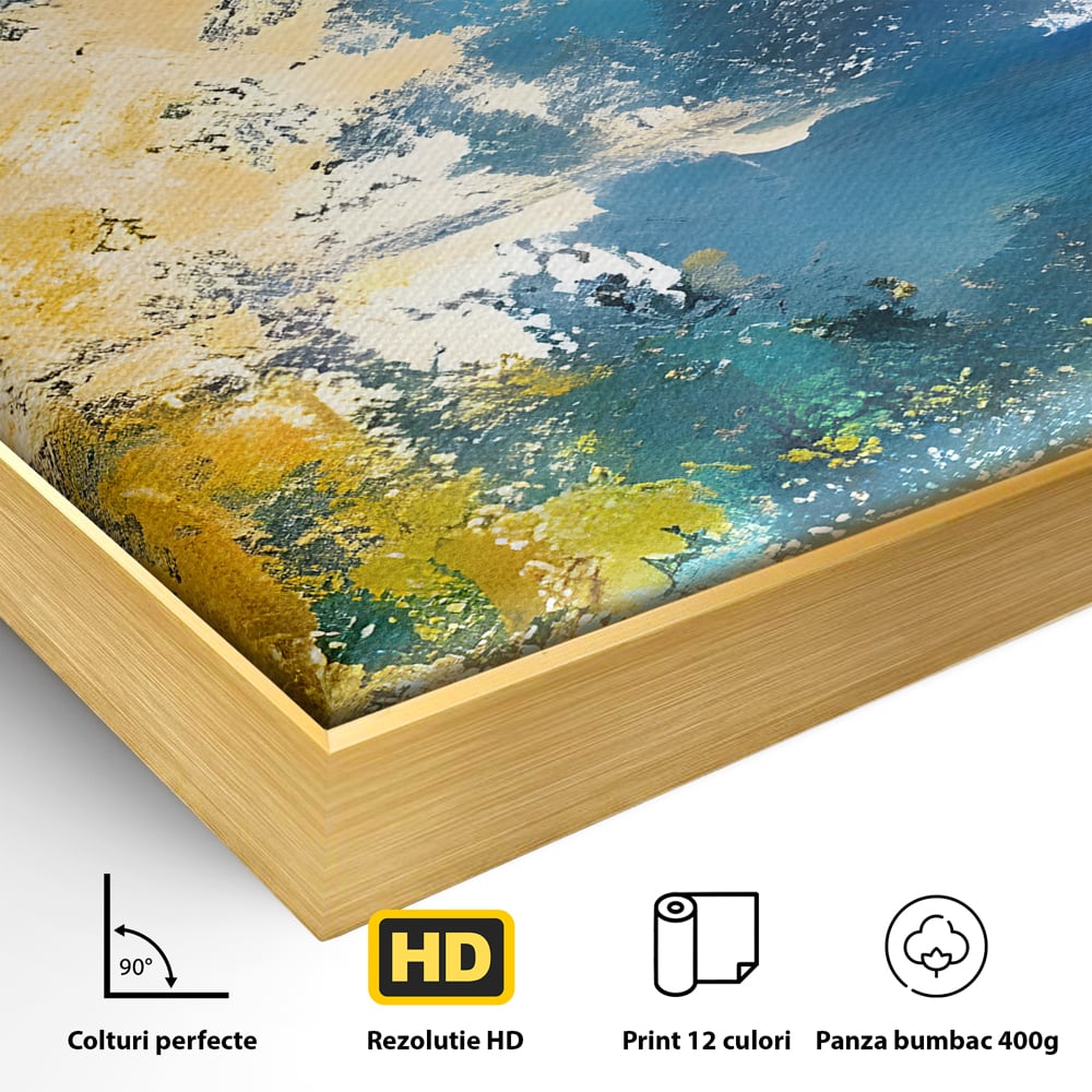 Tablou Canvas Premium LuxCanva® B1104, Mare Abstracta , Living, Liniste, Foite Aurii, Albastru, Decor, Mare, Apa, Culori Vibrante